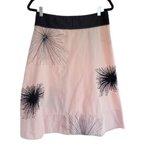 DKNY Midi A-Line Skirt Pink with Black Flower Embroidery Sz 10 Office Retro 60s